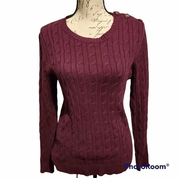 Charter Club Ladies Size Petite Large Burgundy Cable Knit Sweater - Picture 1 of 4